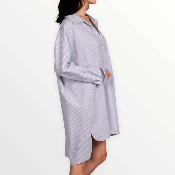 STRIPED WOVEN LONG SLEEVE SHIRT DRESS - Picture 2 of 4